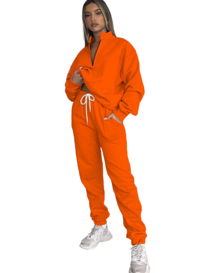 SHOPIQAT Women's New Solid Colour Stand-Up Collar Zipper Pullover Long-Sleeved Sweatshirt and Trousers Suit - Premium  from shopiqat - Just $15.900! Shop now at shopiqat