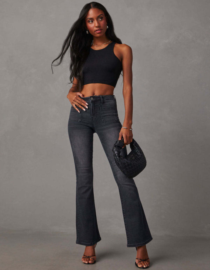 SHOPIQAT Women's Retro Washed High Waist Slimming Stretch Micro Flared Jeans - Premium  from shopiqat - Just $12.950! Shop now at shopiqat