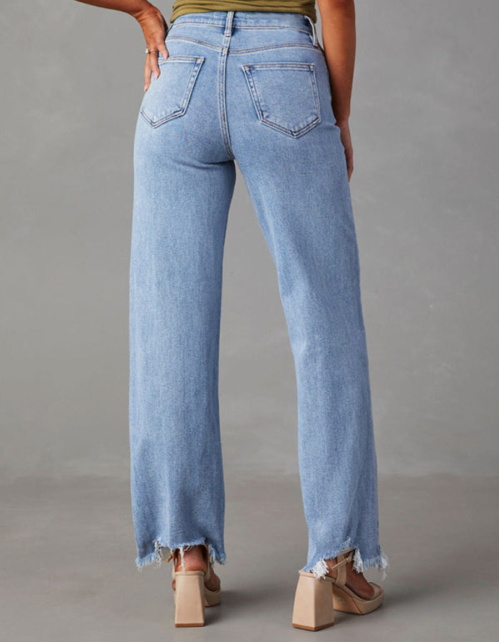 SHOPIQAT Ladies' Loose Casual Fashion Simple Tassel Straight Jeans - Premium  from shopiqat - Just $12.100! Shop now at shopiqat