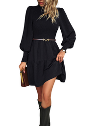 SHOPIQAT Women's Pleated Solid Color Long-Sleeved Dress - Premium Dresses from shopiqat - Just $10.600! Shop now at shopiqat