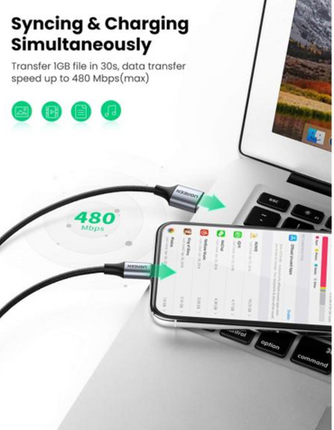 Ugreen ALU Case Braided Lightning Cable 2m - Black