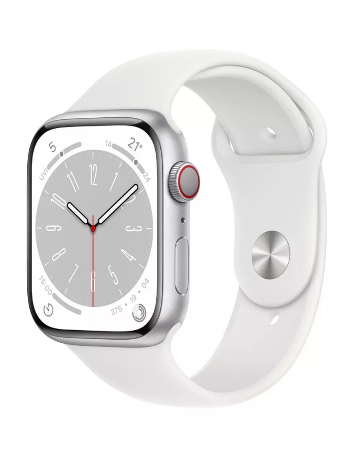 Apple Watch Series 8 GPS + Cellular 41mm Silver Aluminium Case with White Sport Band - Regular