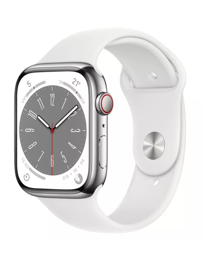 Apple Watch Series 8 GPS + Cellular 41mm Silver Stainless Steel Case with White Sport Band - Regular