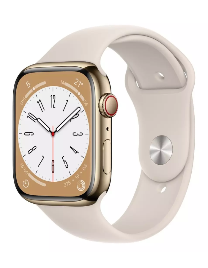 Apple Watch Series 8 GPS + Cellular 45mm Gold Stainless Steel Case with Starlight Sport Band - Regular