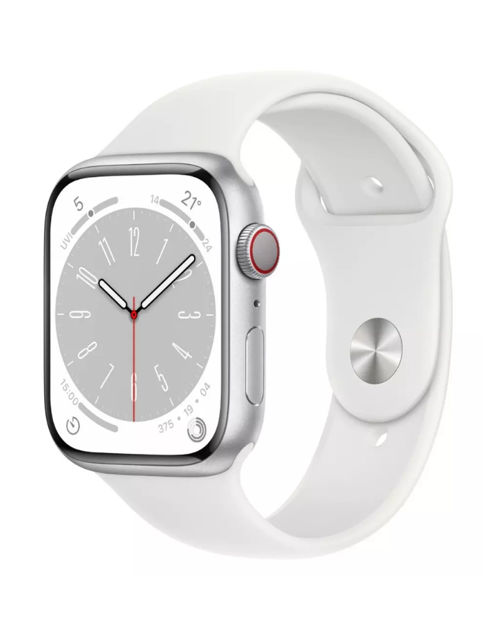 Apple Watch Series 8 GPS + Cellular 45mm Silver Aluminium Case with White Sport Band - Regular