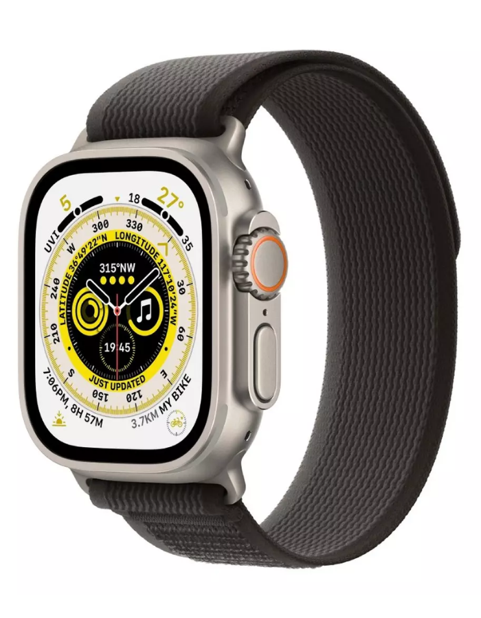 Apple Watch Ultra GPS + Cellular, 49mm Titanium Case with Black/Gray Trail Loop - Small/Medium