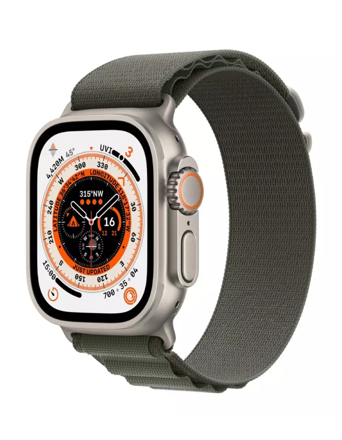 Apple Watch Ultra GPS + Cellular, 49mm Titanium Case with Green Alpine Loop - Medium