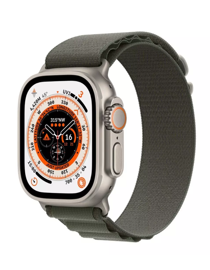 Apple Watch Ultra GPS + Cellular, 49mm Titanium Case with Green Alpine Loop - Small