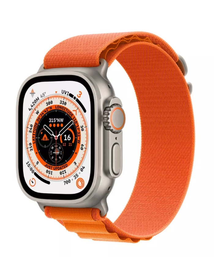 Apple Watch Ultra GPS + Cellular, 49mm Titanium Case with Orange Alpine Loop - Medium