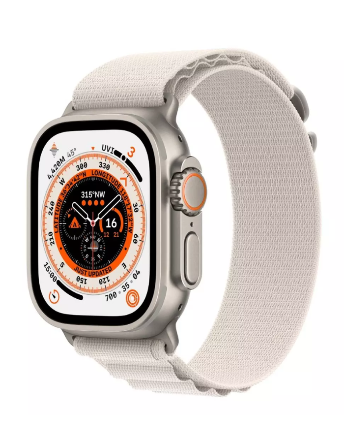 Apple Watch Ultra GPS + Cellular, 49mm Titanium Case with Starlight Alpine Loop - Large