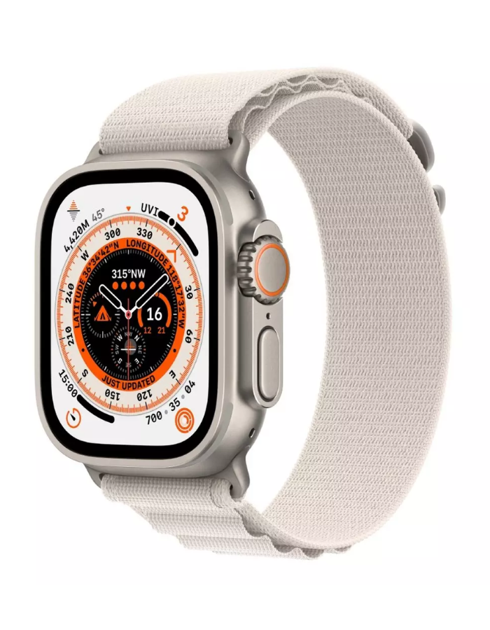Apple Watch Ultra GPS + Cellular, 49mm Titanium Case with Starlight Alpine Loop - Small