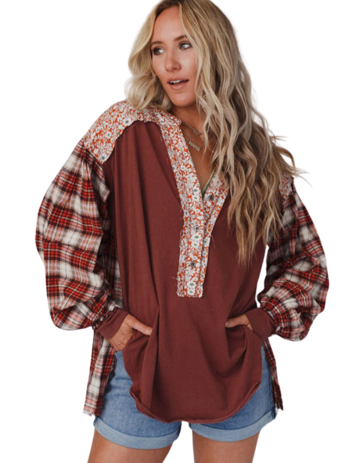 SHOPIQAT Women's Round Neck Plaid Printed Loose Long Sleeve Top - Premium  from shopiqat - Just $11.400! Shop now at shopiqat