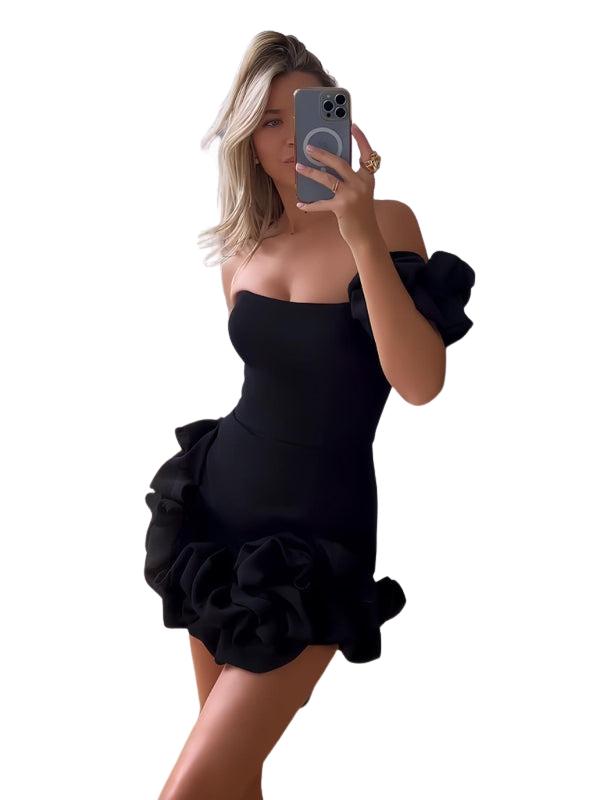 SHOPIQAT Women's Dress Ruffled Bud Waist Slim Dress One Shoulder Tube Top Package Hip Skirt - Premium  from shopiqat - Just $11.150! Shop now at shopiqat