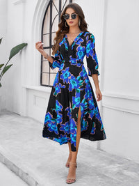 SHOPIQAT Spring and Summer New Holiday Casual Printed V-Neck Slit Dress - Premium  from shopiqat - Just $10.100! Shop now at shopiqat