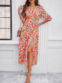 SHOPIQAT Spring and Summer New Holiday Casual Printed V-Neck Slit Dress - Premium  from shopiqat - Just $10.100! Shop now at shopiqat