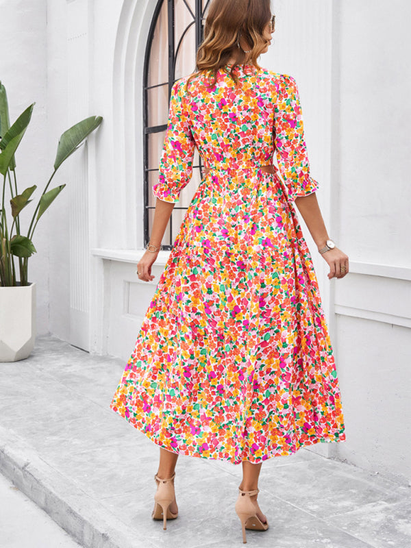 SHOPIQAT Spring and Summer New Holiday Casual Printed V-Neck Slit Dress - Premium  from shopiqat - Just $10.100! Shop now at shopiqat