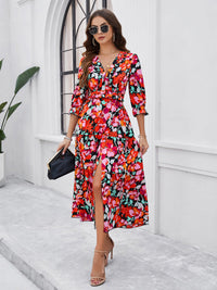 SHOPIQAT Spring and Summer New Holiday Casual Printed V-Neck Slit Dress - Premium  from shopiqat - Just $10.100! Shop now at shopiqat
