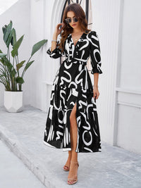 SHOPIQAT Spring and Summer New Holiday Casual Printed V-Neck Slit Dress - Premium  from shopiqat - Just $10.100! Shop now at shopiqat
