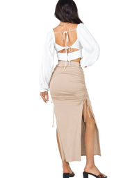 SHOPIQAT Side Lace Knit Ruched Mid Skirt - Premium  from shopiqat - Just $6.950! Shop now at shopiqat