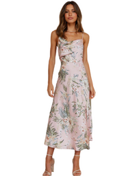 SHOPIQAT Satin Sling Floral Midi Dress - Premium  from shopiqat - Just $7.990! Shop now at shopiqat