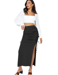SHOPIQAT Side Lace Knit Ruched Mid Skirt - Premium  from shopiqat - Just $6.950! Shop now at shopiqat