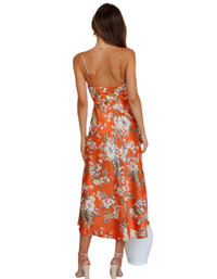 SHOPIQAT Satin Sling Floral Midi Dress - Premium  from shopiqat - Just $7.990! Shop now at shopiqat