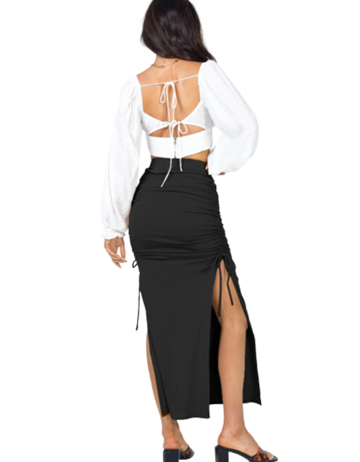 SHOPIQAT Side Lace Knit Ruched Mid Skirt - Premium  from shopiqat - Just $6.950! Shop now at shopiqat