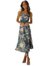 SHOPIQAT Satin Sling Floral Midi Dress - Premium  from shopiqat - Just $7.990! Shop now at shopiqat