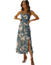 SHOPIQAT Satin Sling Floral Midi Dress - Premium  from shopiqat - Just $7.990! Shop now at shopiqat