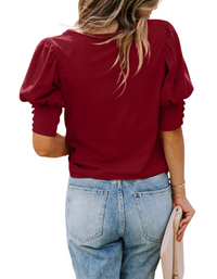 SHOPIQAT Puff Sleeve Crew Neck Blouse - Premium  from shopiqat - Just $5.900! Shop now at shopiqat