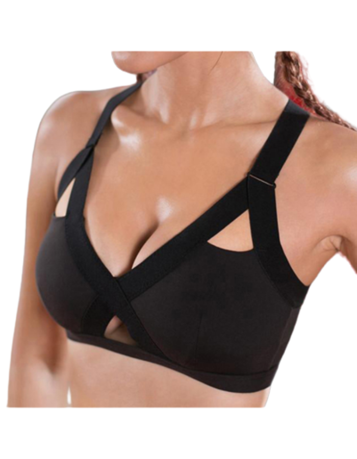 SHOPIQAT Color Contrast Cross Elastic Sports Bra