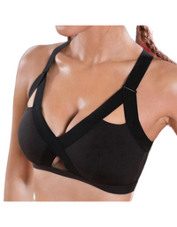 SHOPIQAT Color Contrast Cross Elastic Sports Bra