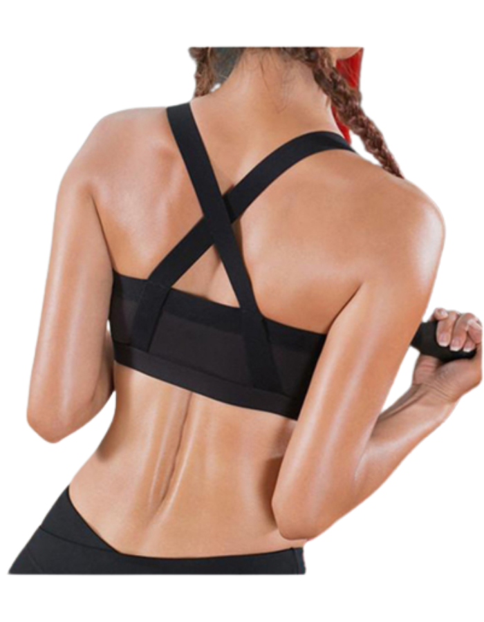 SHOPIQAT Color Contrast Cross Elastic Sports Bra