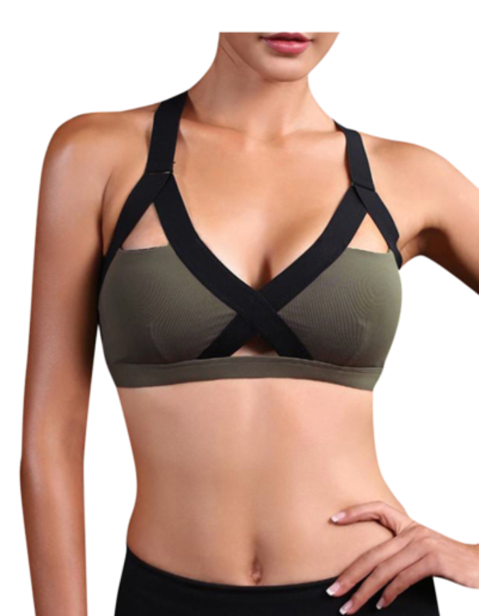 SHOPIQAT Color Contrast Cross Elastic Sports Bra