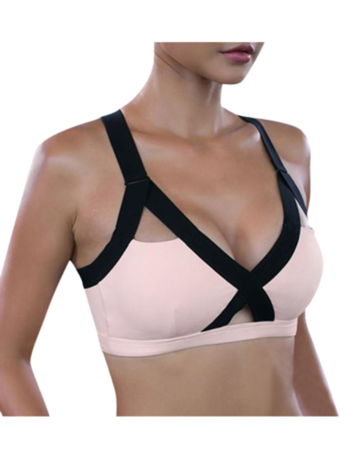 SHOPIQAT Color Contrast Cross Elastic Sports Bra