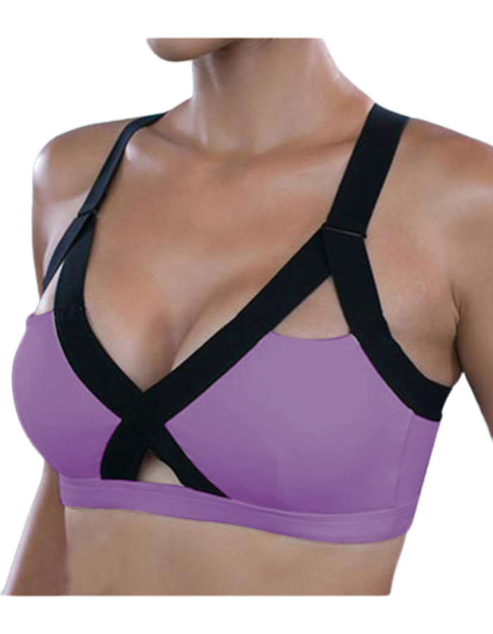 SHOPIQAT Color Contrast Cross Elastic Sports Bra