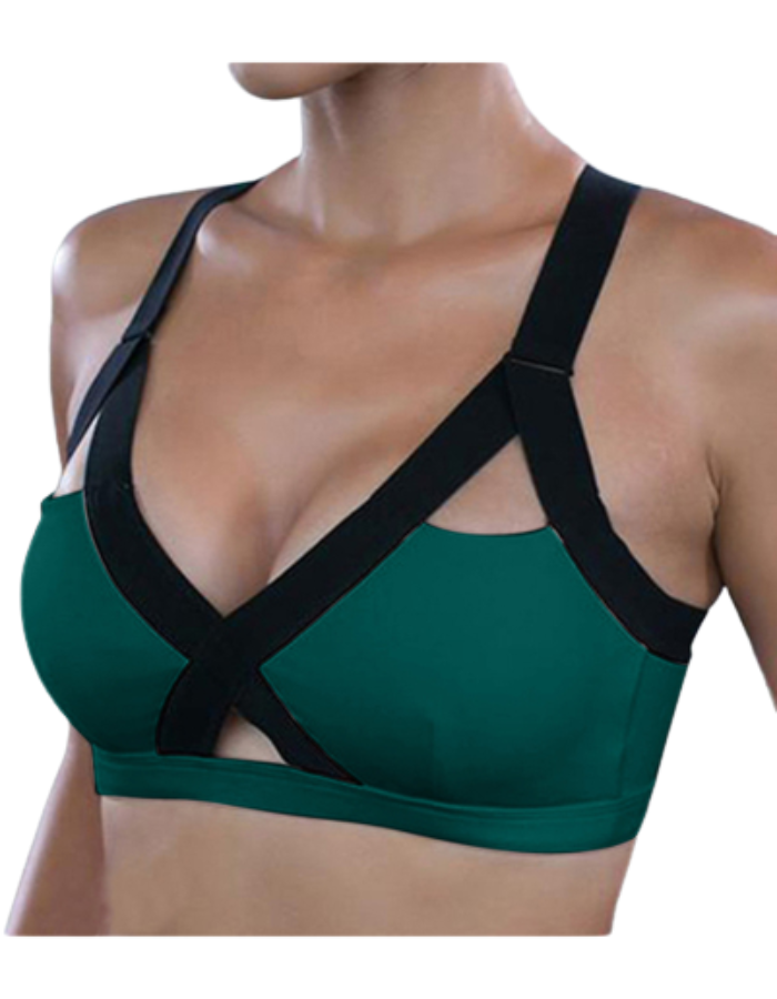 SHOPIQAT Color Contrast Cross Elastic Sports Bra