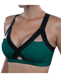 SHOPIQAT Color Contrast Cross Elastic Sports Bra