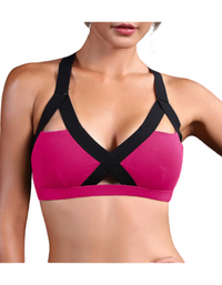 SHOPIQAT Color Contrast Cross Elastic Sports Bra