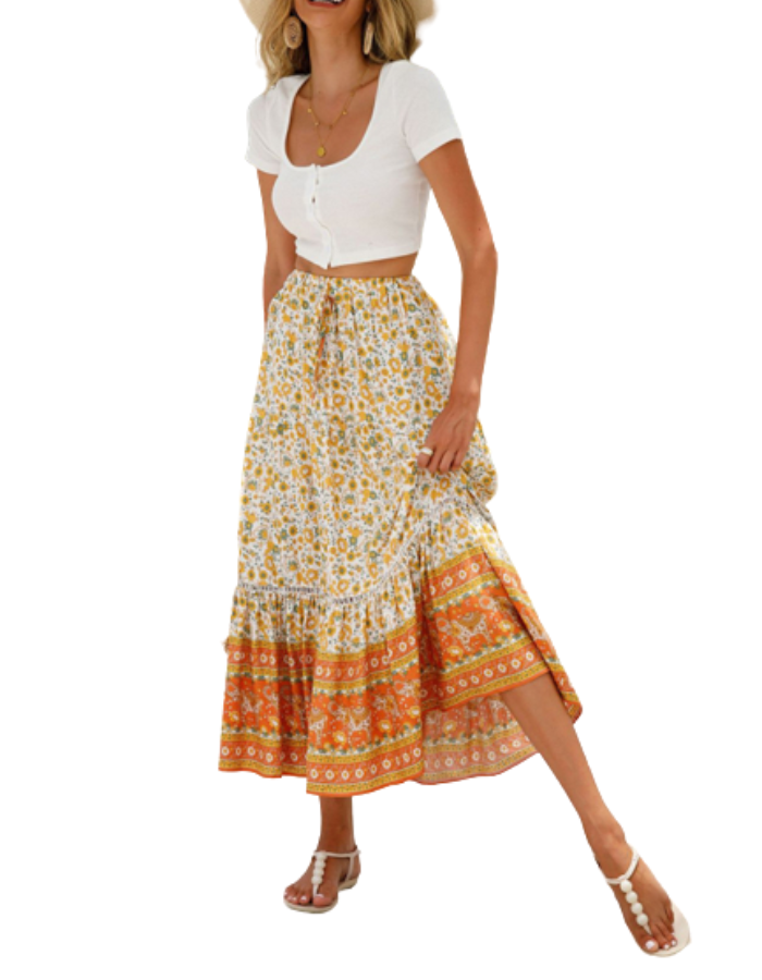 SHOPIQAT Maxi Cotton Bohemian Beach Resort Skirt - Premium  from shopiqat - Just $6.950! Shop now at shopiqat