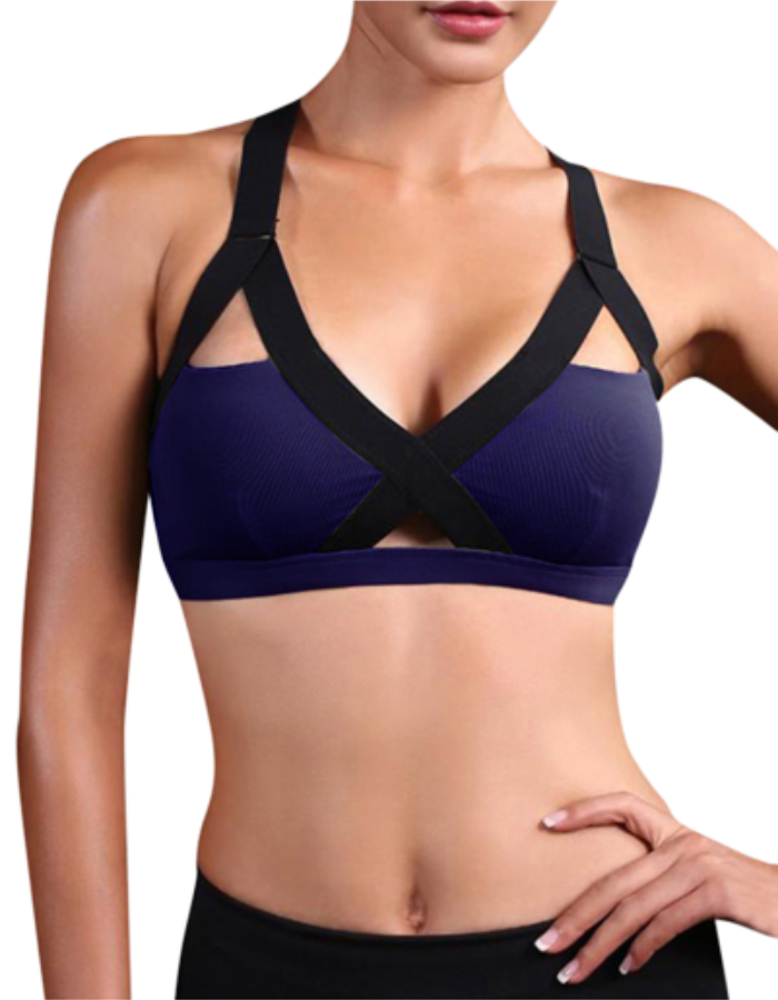SHOPIQAT Color Contrast Cross Elastic Sports Bra