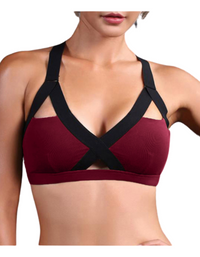 SHOPIQAT Color Contrast Cross Elastic Sports Bra