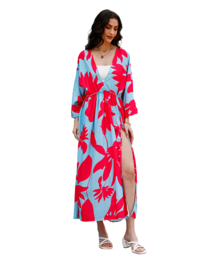 SHOPIQAT Floral Chiffon Midi Slit Dress - Premium  from shopiqat - Just $8.00! Shop now at shopiqat