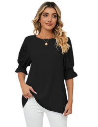 SHOPIQAT Puff-sleeve Crewneck Top - Premium  from shopiqat - Just $6.500! Shop now at shopiqat