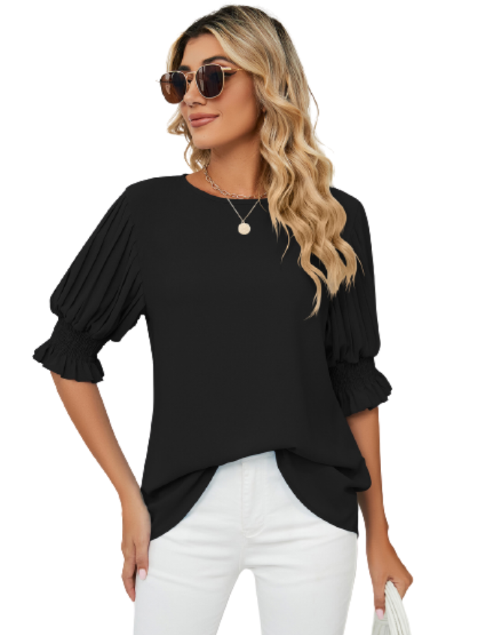 SHOPIQAT Puff-sleeve Crewneck Top - Premium  from shopiqat - Just $6.500! Shop now at shopiqat