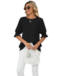 SHOPIQAT Puff-sleeve Crewneck Top - Premium  from shopiqat - Just $6.500! Shop now at shopiqat