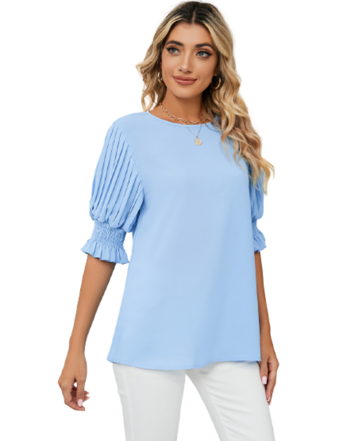 SHOPIQAT Puff-sleeve Crewneck Top - Premium  from shopiqat - Just $6.500! Shop now at shopiqat