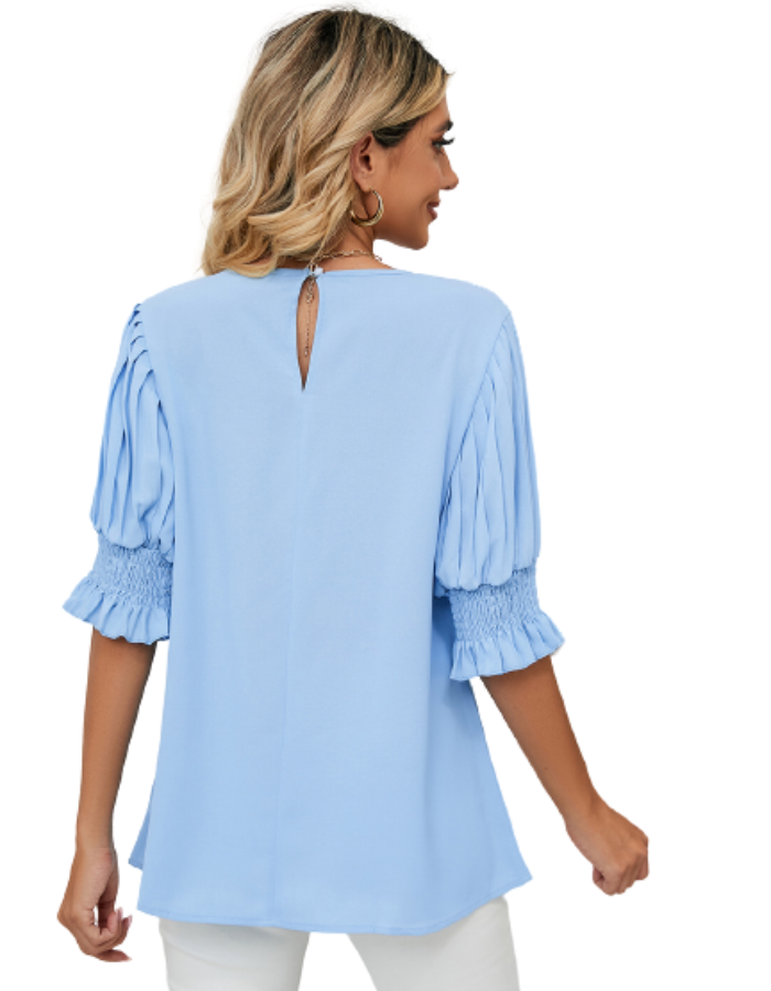 SHOPIQAT Puff-sleeve Crewneck Top - Premium  from shopiqat - Just $6.500! Shop now at shopiqat