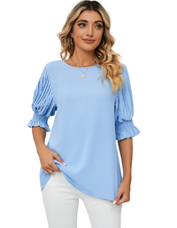 SHOPIQAT Puff-sleeve Crewneck Top - Premium  from shopiqat - Just $6.500! Shop now at shopiqat