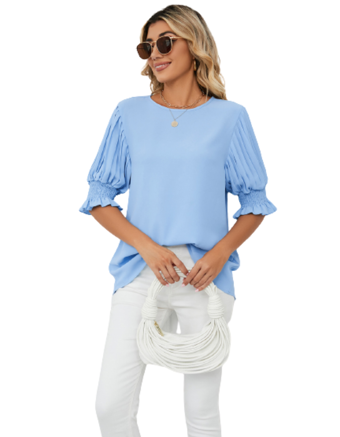 SHOPIQAT Puff-sleeve Crewneck Top - Premium  from shopiqat - Just $6.500! Shop now at shopiqat